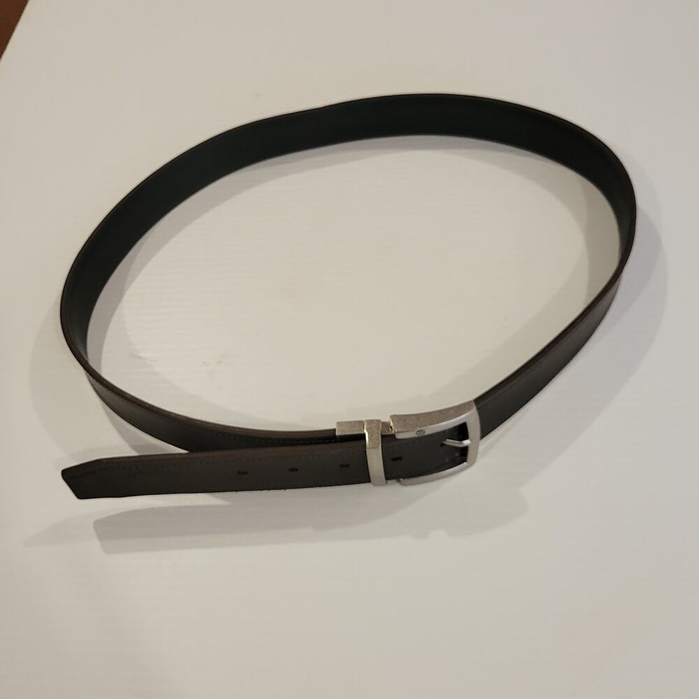 Timberland Sz 36 Dark brown Leather Belt Silver tone buckle